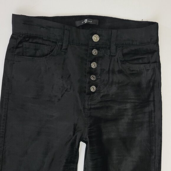 7 For All Mankind High Rise Skinny Ankle Velvet Button Up Black Jean - Picture 2 of 12
